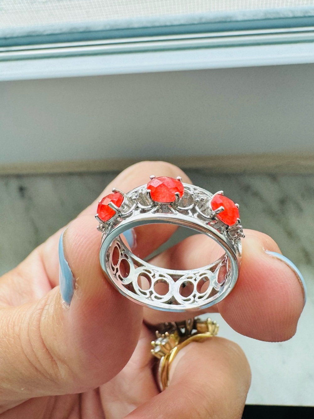 Bomb Party Ring - size 8 - Red Quartz